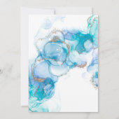 ティール（緑がかった色）ブルー&金ゴールドアルコールインク50th誕生日パーティー 招待状 (裏面)