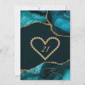 ティール（緑がかった色）ブルー&金ゴールドグリッターアゲート誕生パーティー 招待状 (裏面)