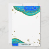 ティール（緑がかった色）ブルー&金ゴールドゲードアゲテハヌッカホリデイ 招待状 (裏面)