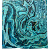 ティール（緑がかった色）ブルー&金ゴールドシックスワールモダン抽象芸術 シャワーカーテン (正面)