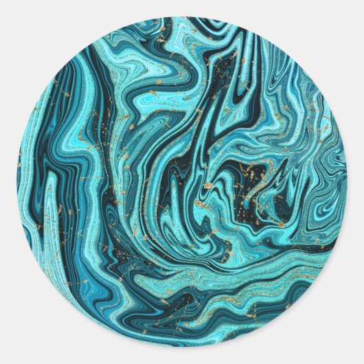 ティール（緑がかった色）ブルー&金ゴールドシックスワール結婚ズ ラウンドシール (正面)