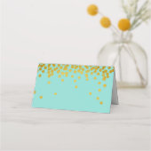 ティール（緑がかった色）ブルー&金ゴールドシャワーパーティーありがとう プレイスカード (裏面)