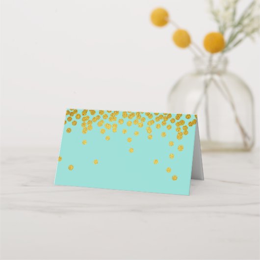 ティール（緑がかった色）ブルー&金ゴールドシャワーパーティーありがとう プレイスカード (裏面)