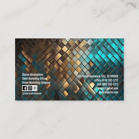 ティール(緑がかった色)ブルー&金ゴールドドラゴンフェイクグリッター 名刺 (裏面)