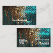 ティール(緑がかった色)ブルー&金ゴールドドラゴンフェイクグリッター 名刺 (正面/裏面)