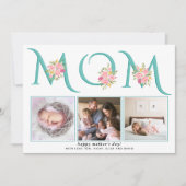 ティール(緑がかった色)ブルーMOMタイポグラフィフォトマザーズの日 シーズンカード (正面)