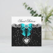 ティール(緑がかった色)ブルーSweet sixteenスウィート16パーティー 招待状 (スタンド正面)