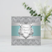 ティール（緑がかった色）ブルーSweet sixteenパーティー 招待状 (スタンド正面)