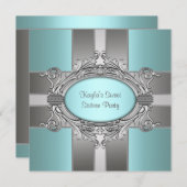 ティール（緑がかった色）ブルーSweet sixteen誕生会 招待状 (正面/裏面)