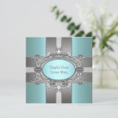 ティール（緑がかった色）ブルーSweet sixteen誕生会 招待状 (スタンド正面)