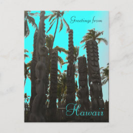 ティール（緑がかった色）ブルーtikiテーマグリーティングポストカード ポストカード