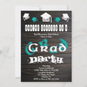 ティール(緑がかった色)ブレ文字卒業ハウスパーティー 招待状 (正面)