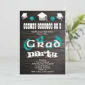 ティール(緑がかった色)ブレ文字卒業ハウスパーティー 招待状 (スタンド正面)