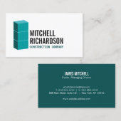 ティール(緑がかった色)ブロックコンクリート建築ビルダ 名刺 (正面/裏面)