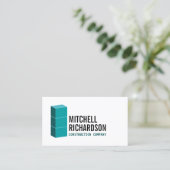 ティール(緑がかった色)ブロックコンクリート建築ビルダ 名刺 (スタンド正面)