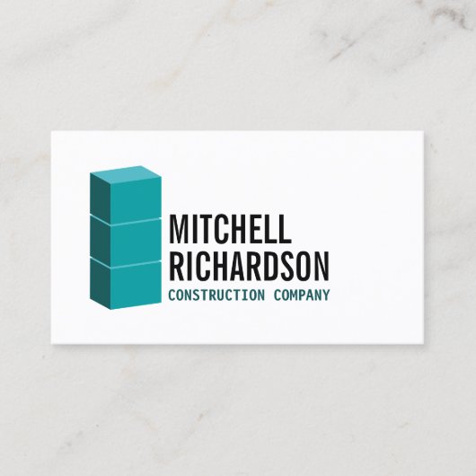 ティール(緑がかった色)ブロックコンクリート建築ビルダ 名刺 (正面)