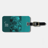 ティール(緑がかった色)ブロックストライプ ラゲッジタグ (正面横)