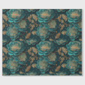 ティール(緑がかった色)&ブロンズフローララッピング紙 ラッピングペーパー (フラット)