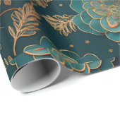 ティール(緑がかった色)&ブロンズフローララッピング紙 ラッピングペーパー (ロールコーナー)