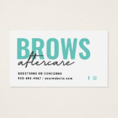 ティール(緑がかった色)ブローズアフターケアPMUブローインストラクションのカード (正面)