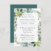 ティール(緑がかった色)ブーケフレーム- 3x5ベビーシャワー招待状 招待状 (正面/裏面)