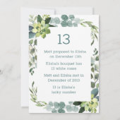 ティール（緑がかった色）ブーケ会話スターター-テーブル番号 招待状 (裏面)