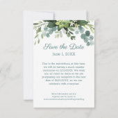 ティール（緑がかった色）ブーケ披露宴- 3x5日付を保存 出欠カード (裏面)