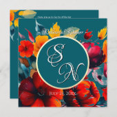 ティール（緑がかった色）ブーケ結婚のリハーサル招待状 招待状 (正面/裏面)