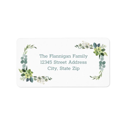 ティール（緑がかった色）ブーケ – 住所 シール (正面)