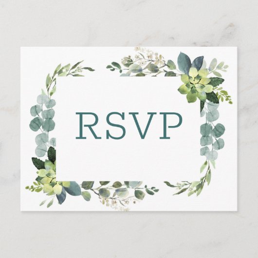 ティール（緑がかった色）ブーケ – RSVPポストカード ポストカード (正面)