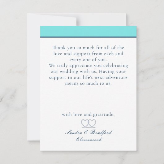 ティール（緑がかった色）ブ航海のループハート結婚いかり サンキューカード (裏面)