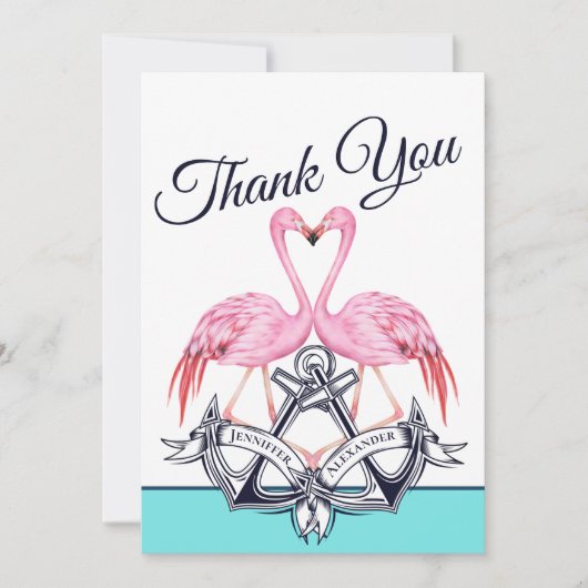 ティール(緑がかった色)ブ航海のループハート結婚いかり 招待状 (正面)