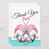 ティール(緑がかった色)ブ航海のループハート結婚いかり 招待状 (正面/裏面)