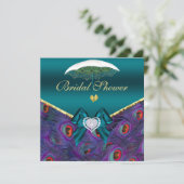 ティール(緑がかった色)プラムピーコックブライダルシャワー招待状 招待状 (スタンド正面)