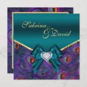 ティール（緑がかった色）プラムピーコック結婚式招待状 招待状 (正面/裏面)