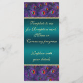 ティール（緑がかった色）プラムピーコック結婚式 プログラムラックカード プログラム (裏面)