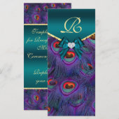 ティール（緑がかった色）プラムピーコック結婚式 プログラムラックカード プログラム (正面/裏面)