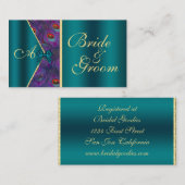 ティール（緑がかった色）プラム結婚ピーコックブライダル名刺 エンクロージャーカード (正面/裏面)