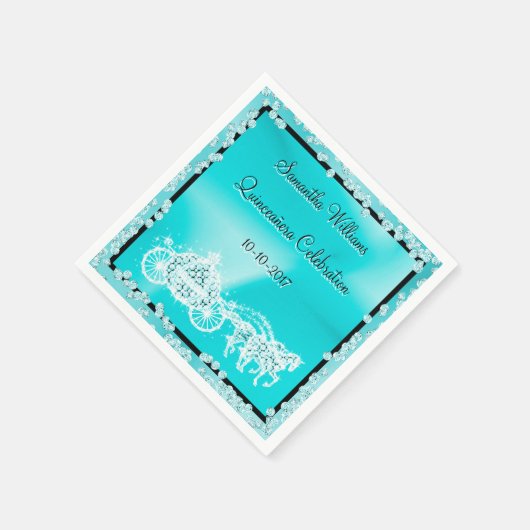 ティール(緑がかった色)プリンセスコーチ&ウズキンチェニェラ スタンダードカクテルナプキン (角)