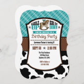 ティール（緑がかった色）プレイドコウィドカウボーイ誕生日招待状 招待状 (正面/裏面)