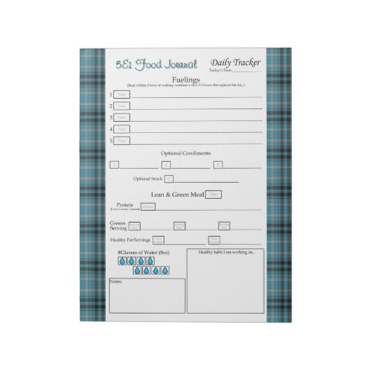 ティール（緑がかった色）プレイド5および1食品用メモ帳 ノートパッド (回転)