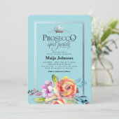 ティール（緑がかった色）プロセッコと花びらブライダルシャワー招待 招待状 (スタンド正面)