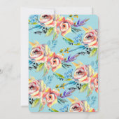 ティール（緑がかった色）プロセッコと花びらブライダルシャワー招待 招待状 (裏面)