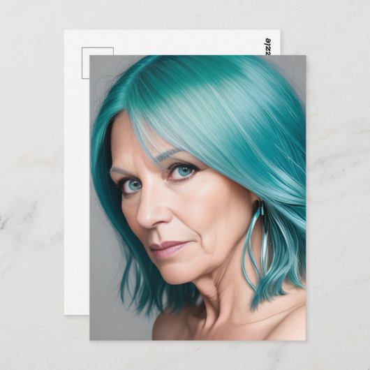 ティール(緑がかった色)ヘアレディ ポストカード (正面/裏面)