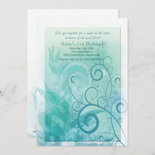 ティール(緑がかった色)ヘイズ招待状 招待状 (正面/裏面)