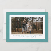 ティール（緑がかった色）ヘリンボーンツイードシンプルクリスマスフォト シーズンカード (正面)