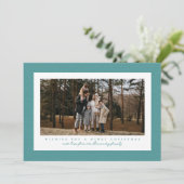 ティール（緑がかった色）ヘリンボーンツイードシンプルクリスマスフォト シーズンカード (スタンド正面)