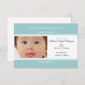 ティール（緑がかった色）ベビーの発表写真招待状 招待状 (正面/裏面)