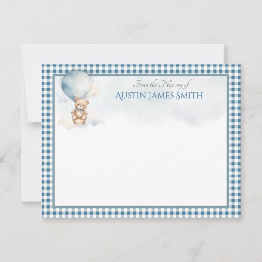 ティール(緑がかった色)ベビーシャワーテディベアーバルーン ノートカード (正面)