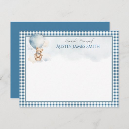 ティール（緑がかった色）ベビーシャワーテディベアーバルーン ノートカード (正面/裏面)